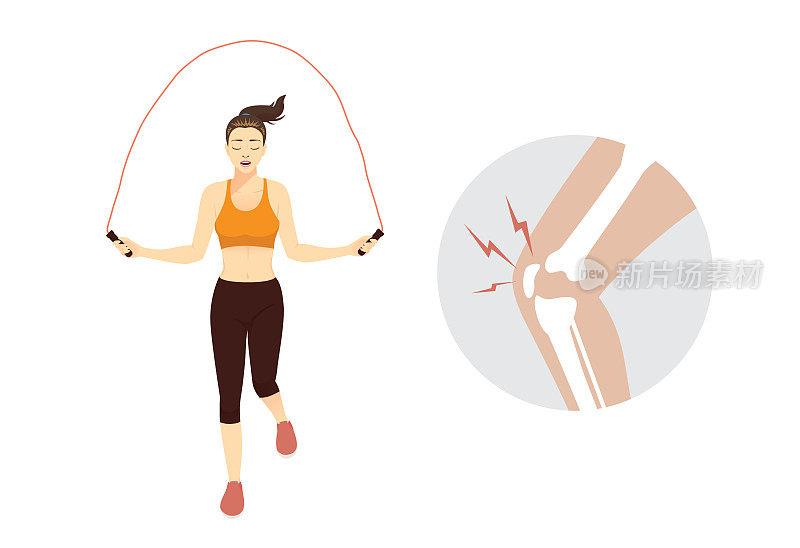 Healthy Woman while jump Skipping Rope and knee pain
